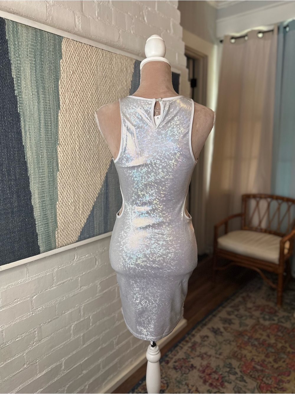 NWT Forever 21 Cut Out White Shimmer Bodycon Dress - Picture 8 of 12